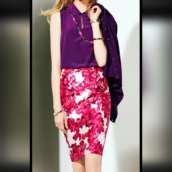 Kate Spade Jordan Silk Blend Berry Moody Floral Pencil Skirt - Picture 3 of 11